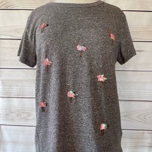 JCrew heather grey ostrich beaded t-shirt, size XL